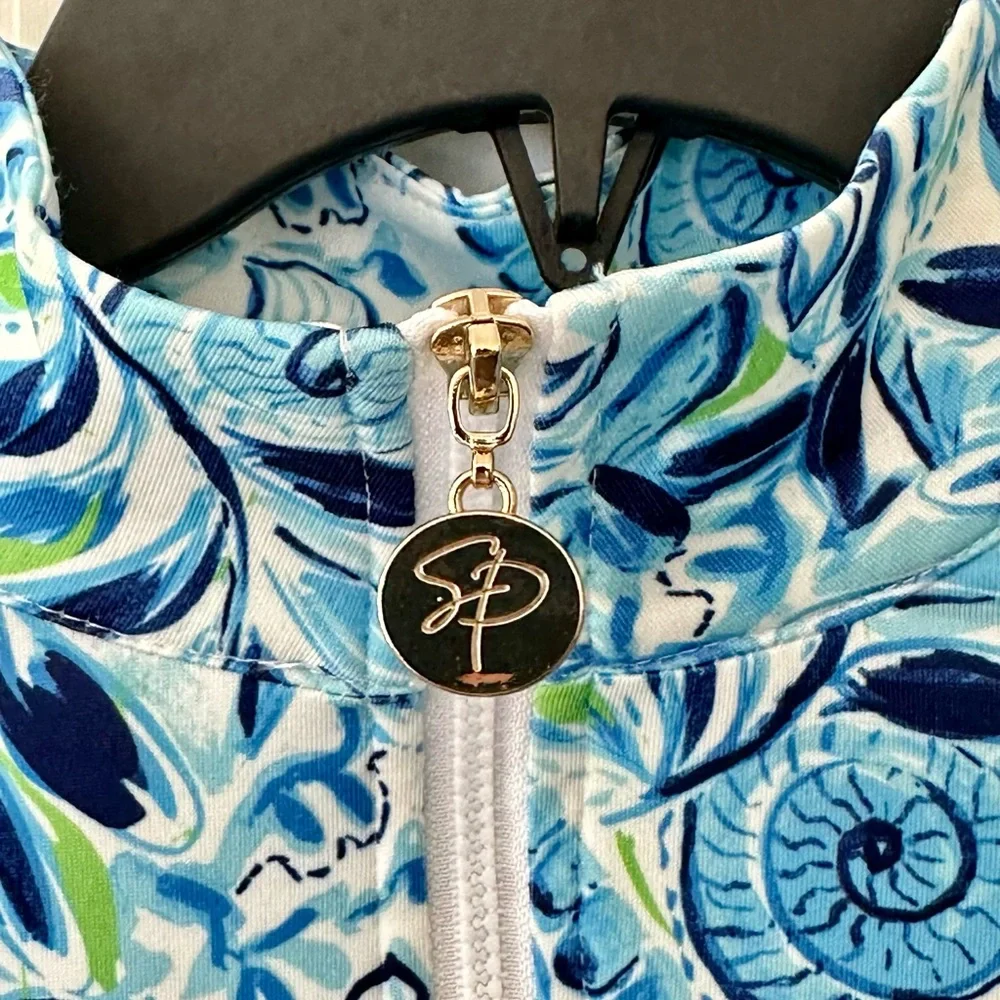 Blue Graphic Polo athletic pullover with Long Sleeves. Light comfortable wear. - Picture 4 of 7